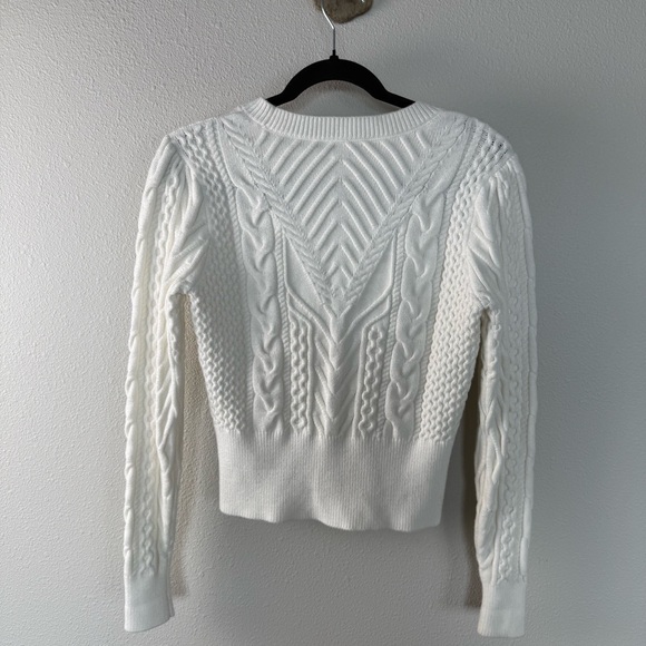 Favorite Daughter Esther Cable Knit Crop Crewneck Sweater Ivory Women’s Small - Picture 13 of 15
